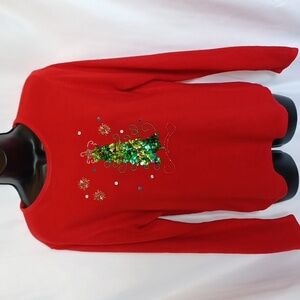 Empress Christmas Sweater, red, embroidered,  sequins,  beaded, red
